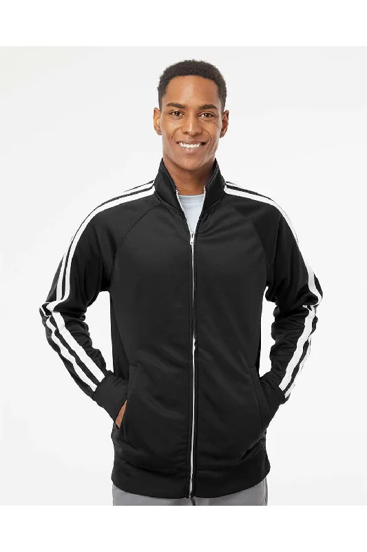 Men jackets with a media - friendly pocket for easy access to gadgetsIndependent Trading Co. Mens Poly Tech Full Zip Track Jacket - Black/White