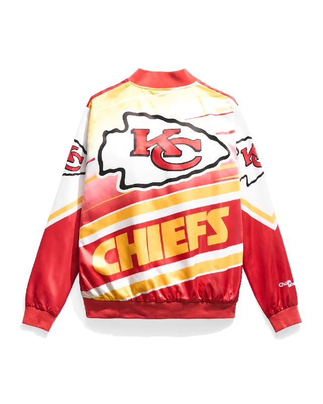 Hooded men jackets with a detachable faux - fur trim for added warmthKansas City Chiefs Fanimation Satin Jacket