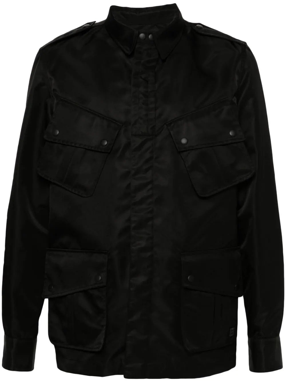 Hooded men jackets with a detachable faux - fur trim for added warmthLogo-Appliqué Shirt Jacket