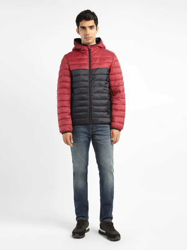 Embroidered men jackets with intricate floral designs for a unique aestheticMen's Colorblock Red Quilted Jacket