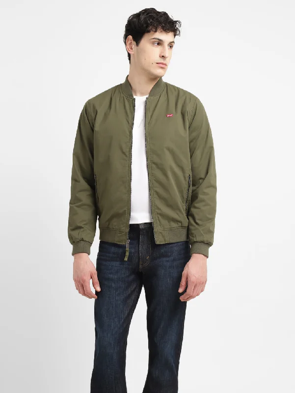 Embroidered men jackets with intricate floral designs for a unique aestheticMen's Solid Green Collar Neck Bomber Jacket