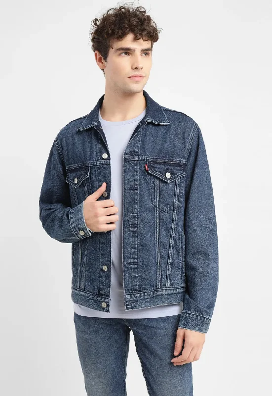 Plus - size men jackets with adjustable drawstrings for a comfortable fitMen's Solid Spread Collar Denim Jacket