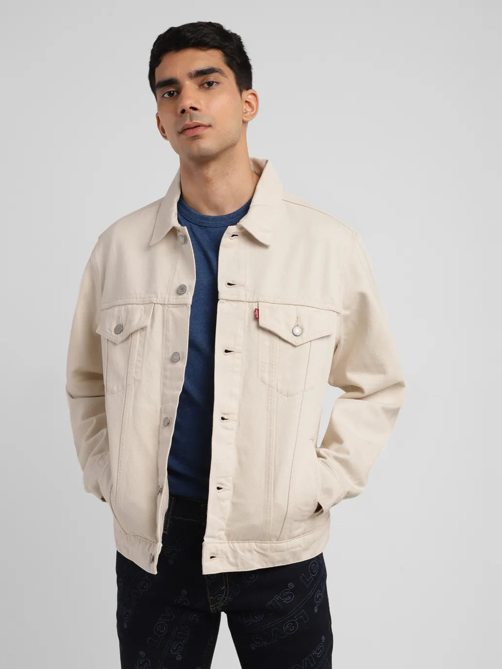 Men jackets with a zip - off sleeves to convert to a vestMen's Solid Off White Spread Collar Jacket