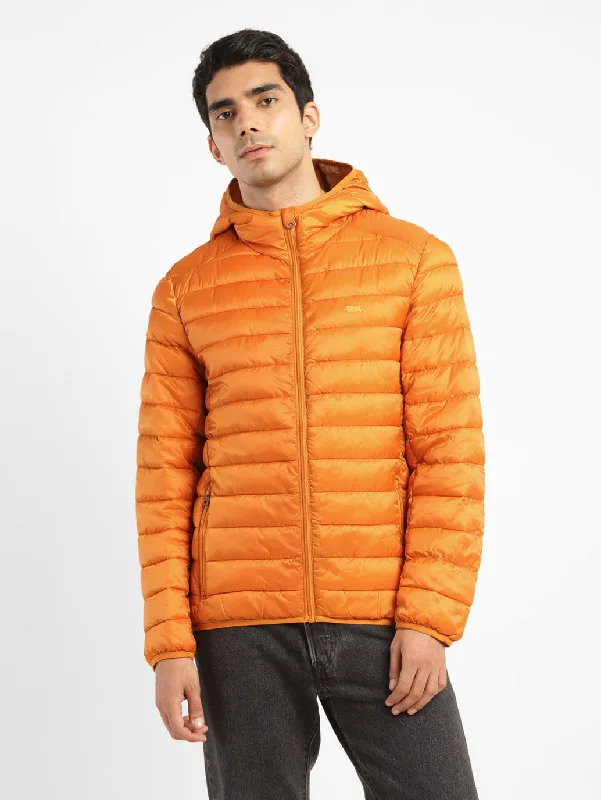 Down - filled men jackets in bright colors for winter fashionMen's Solid Orange Quilted Jacket