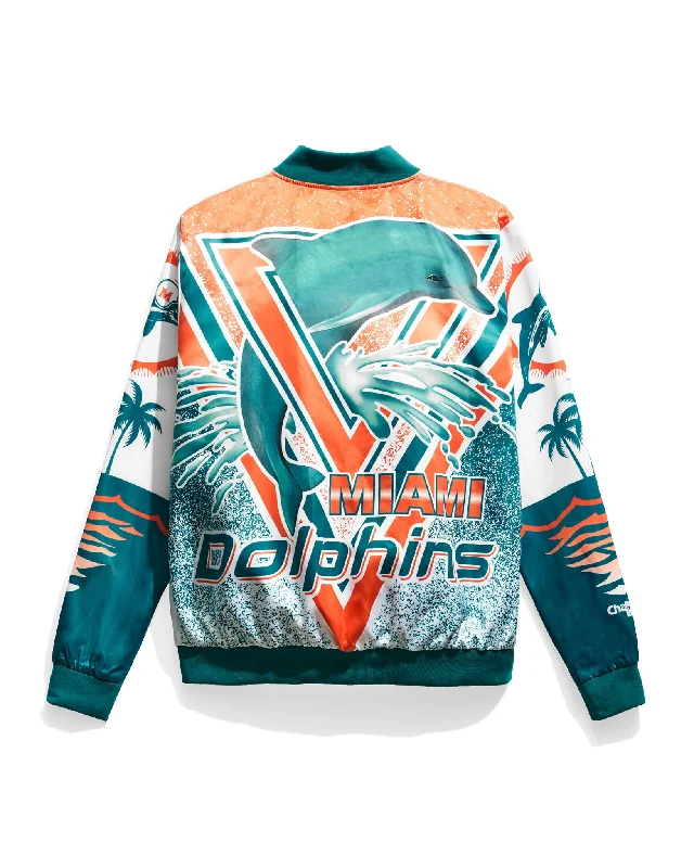 Embroidered men jackets with intricate floral designs for a unique aestheticMiami Dolphins Fanimation Satin Jacket