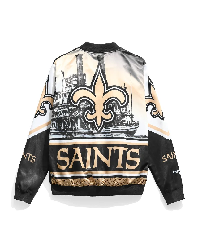 Hooded men jackets with a detachable faux - fur trim for added warmthNew Orleans Saints Fanimation Satin Jacket