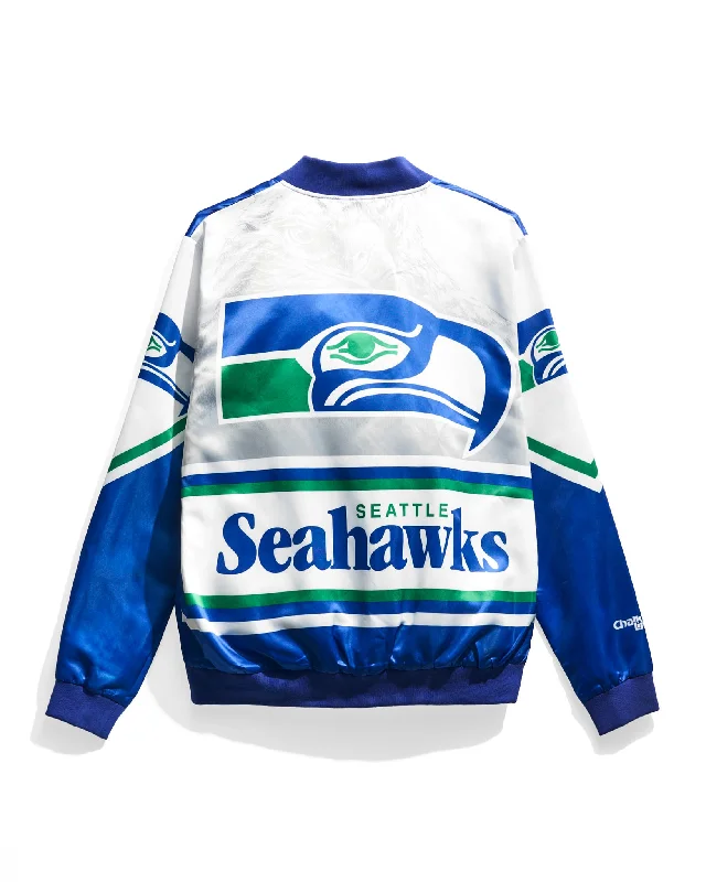 Slim - fit leather men jackets with a distressed finish for a rugged lookSeattle Seahawks Fanimation Satin Jacket