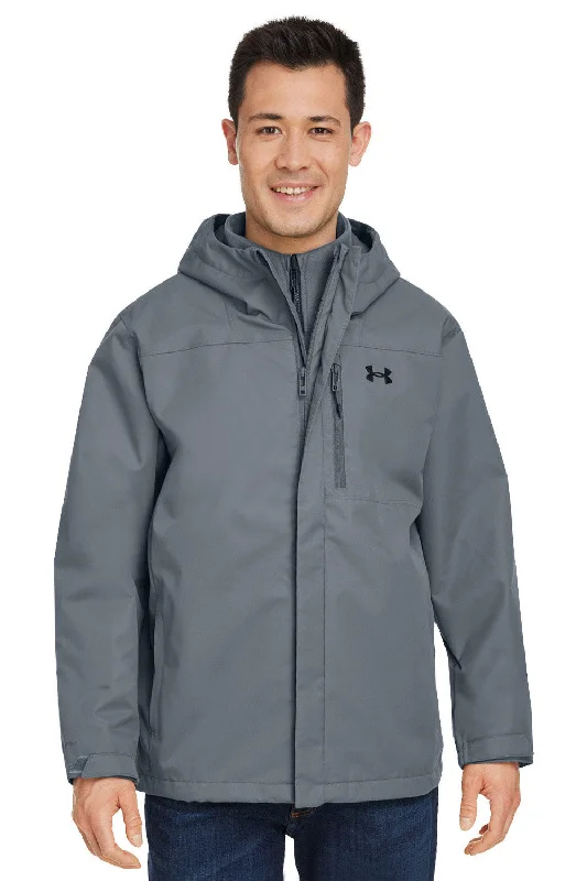 Men jackets with a zip - off sleeves to convert to a vestUnder Armour Mens Porter 2.0 Moisture Wicking 3-In-1 Full Zip Hooded Jacket - Pitch Grey/Black - Closeout