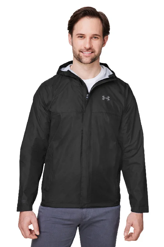 Slim - fit leather men jackets with a distressed finish for a rugged lookUnder Armour Mens Stormproof Cloudstrike 2.0 Waterproof Full Zip Hooded Jacket - Black