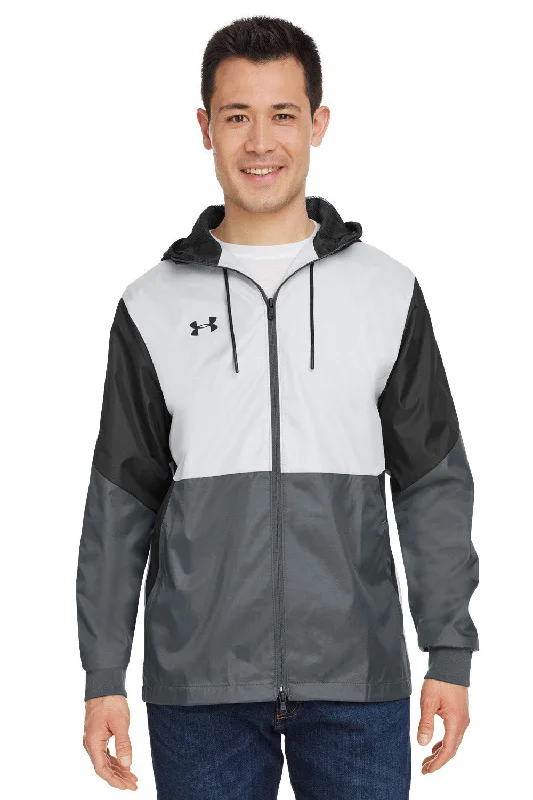 Slim - fit leather men jackets with a distressed finish for a rugged lookUnder Armour Mens Team Legacy Wind & Water Resistant Full Zip Hooded Jacket - Black