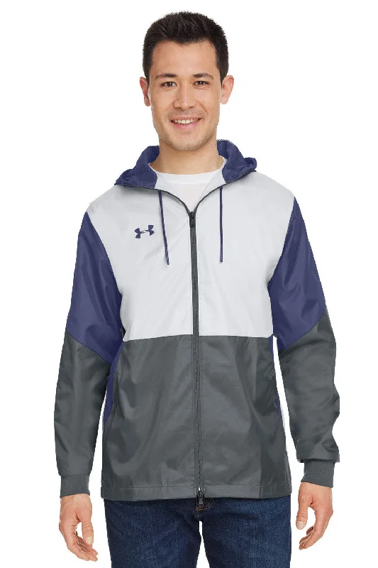 Men jackets with a hidden interior pocket for secure storageUnder Armour Mens Team Legacy Wind & Water Resistant Full Zip Hooded Jacket - Navy Blue