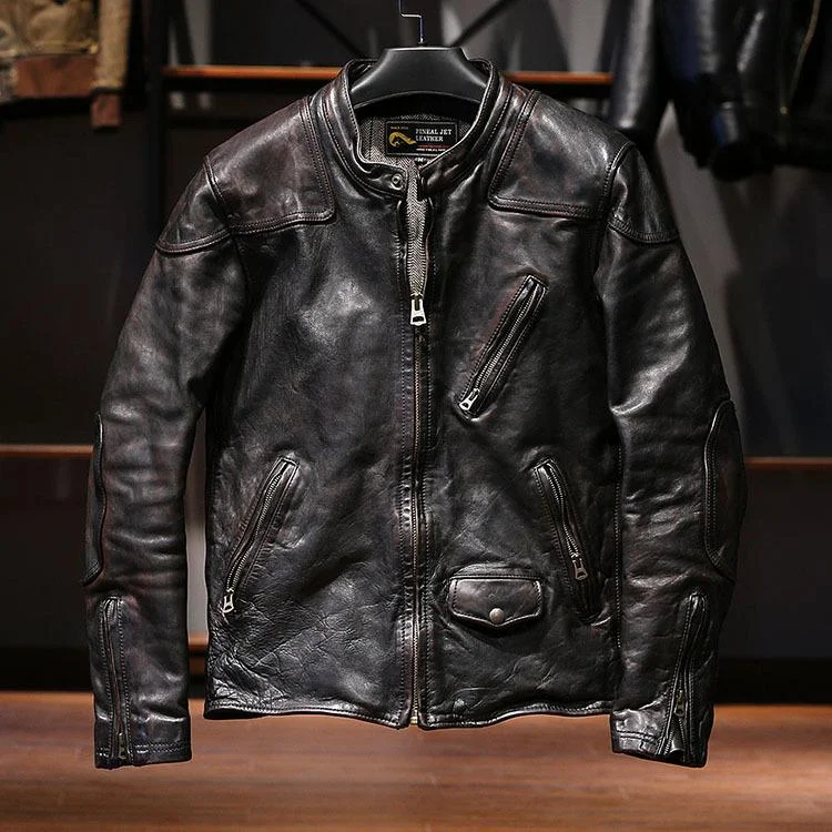 Men jackets with a built - in hood that can be stowed away when not in useMovie Venom™ Men’s Horsehide Leather Black Jacket