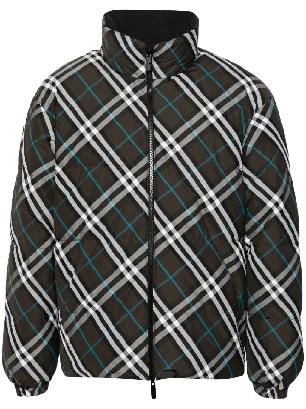 Men jackets with a built - in hood that can be stowed away when not in useVintage-Check Puffer Jacket