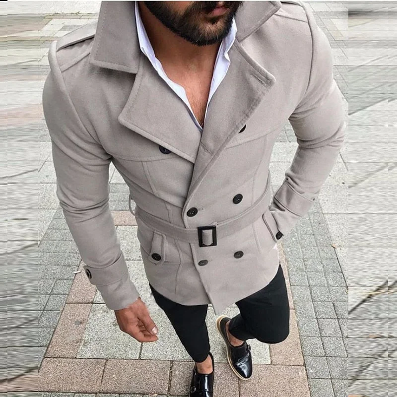 Down - filled men jackets in bright colors for winter fashionWool Trench Coat Outerwear Turn-Down Collar England Double Breasted Slim Fit Wool Overcoat with Belt Men Jacket casaco masculino