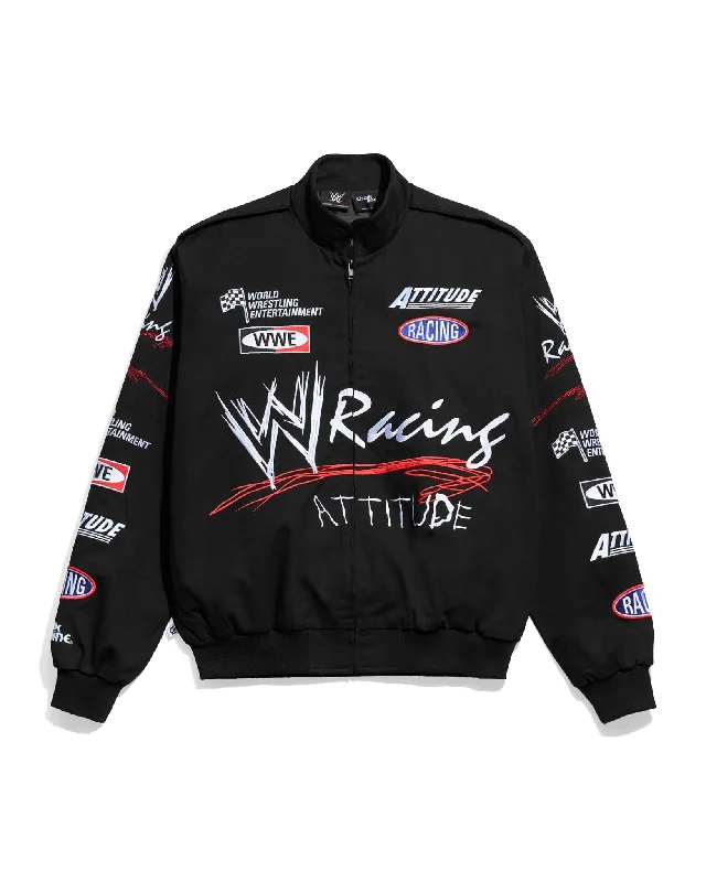 Men jackets with a built - in hood that can be stowed away when not in useWWE Attitude Lightweight Racing Jacket