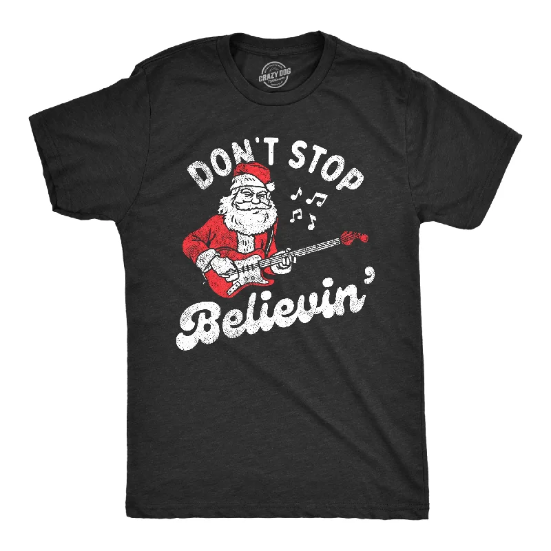 Men's button - front t - shirts with a unique artistic printMen's button - front t - shirts with a unique artistic printDont Stop Believin Santa Men's T Shirt