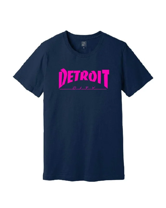 Men's long - sleeve henley t - shirts with button - down placketsMen's long - sleeve henley t - shirts with button - down placketsInk Detroit City Hot Pink Print T-Shirt - Navy