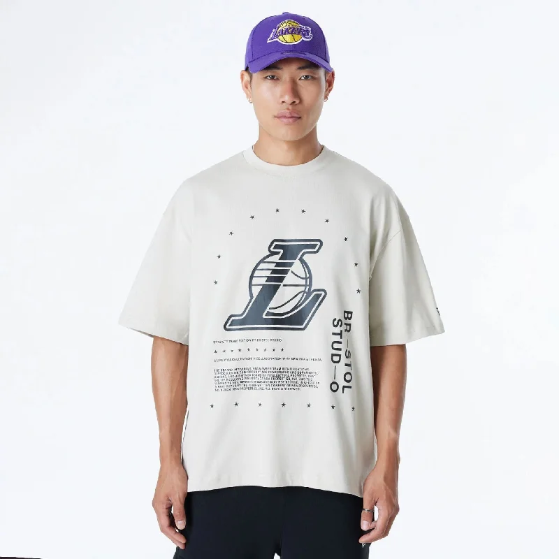 Men's ribbed t - shirts with a textured finish for added styleMen's ribbed t - shirts with a textured finish for added styleLA Lakers Bristol Studio x NBA Light Beige Oversized T-Shirt