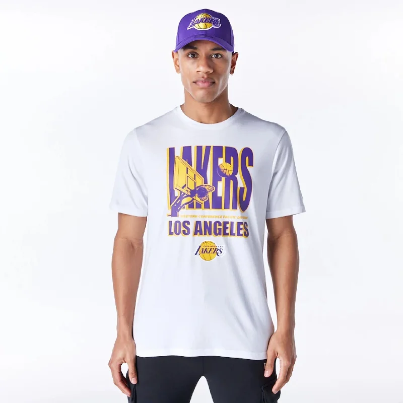 Men's mock - neck t - shirts with a modern and sleek styleMen's mock - neck t - shirts with a modern and sleek styleLA Lakers NBA Wordmark Graphic White T-Shirt