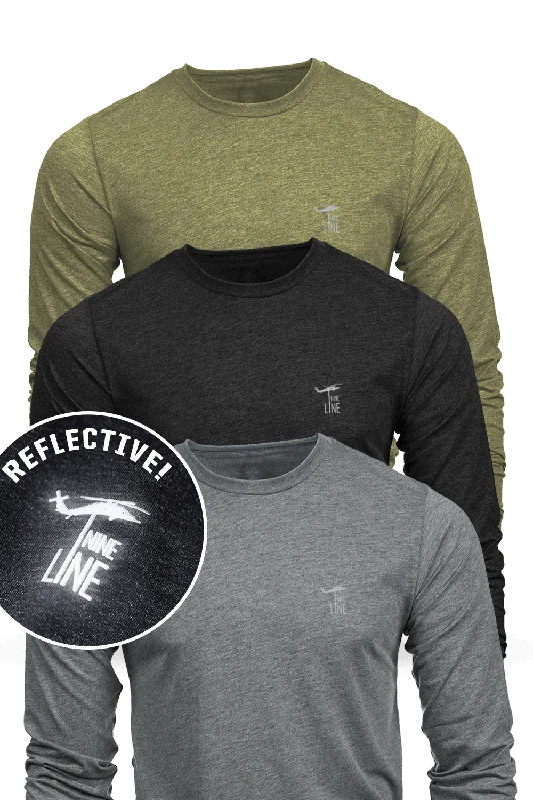 Men's long - sleeve henley t - shirts with button - down placketsMen's long - sleeve henley t - shirts with button - down placketsReflective Dropline Logo - Athletic Long Sleeve T-Shirt 3-Pack