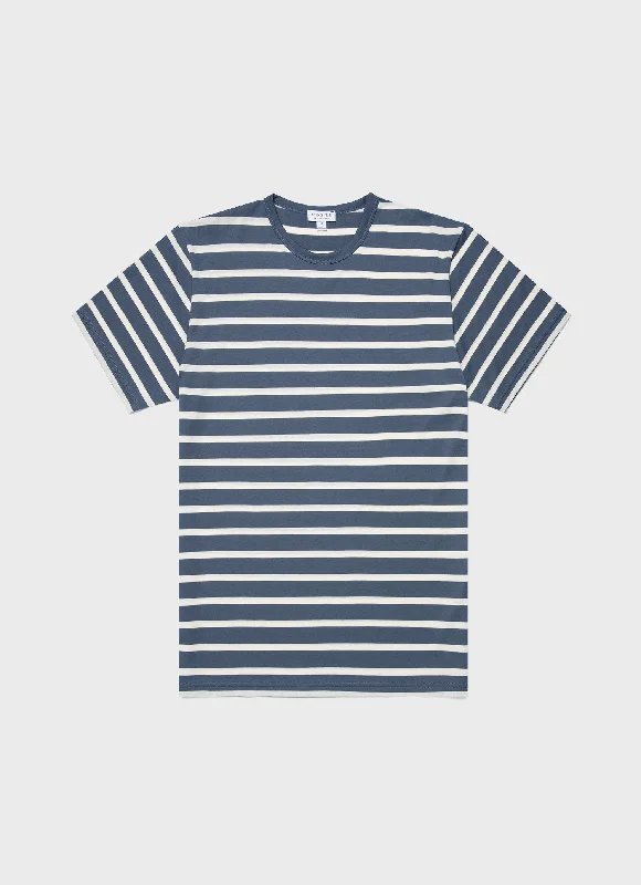 Men's eco - friendly recycled t - shirts for sustainable fashion choicesMen's Classic T-shirt in Slate Blue/Ecru Breton Stripe