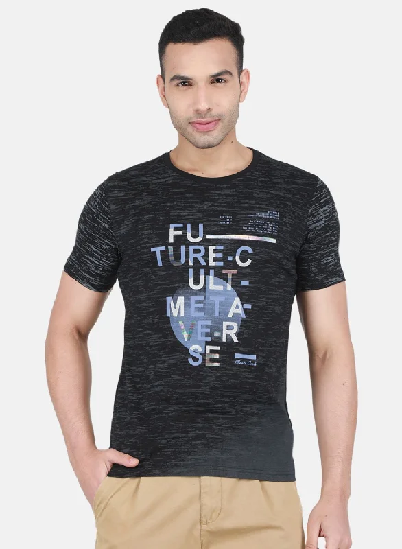 Men's distressed denim - look t - shirts with a rugged appealMen's distressed denim - look t - shirts with a rugged appealMen Black Printed T-Shirt