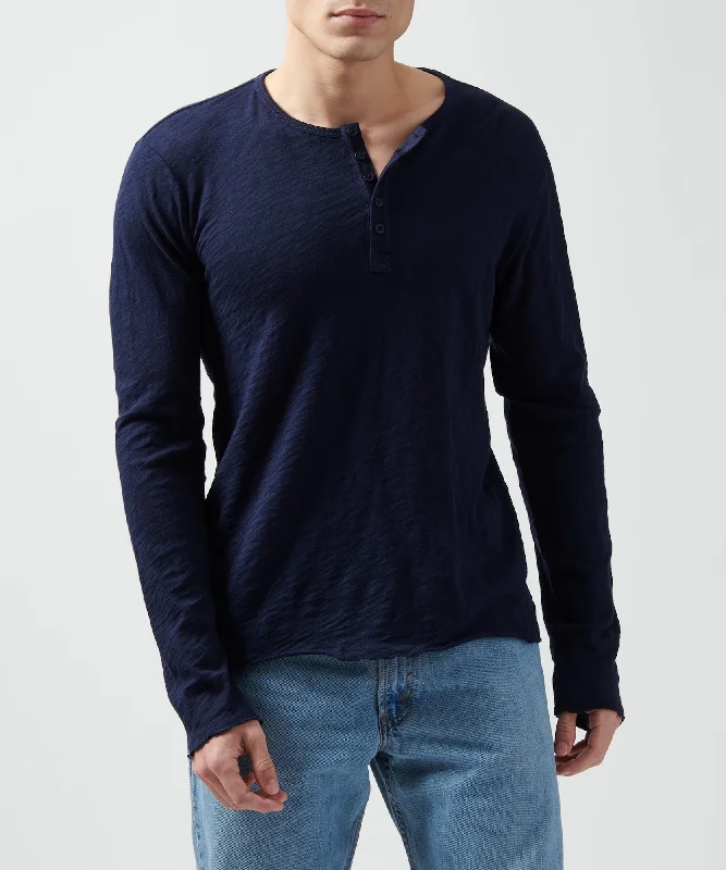 Men's ribbed t - shirts with a textured finish for added styleMen's ribbed t - shirts with a textured finish for added styleSlub Jersey Destroyed Wash Henley - Midnight