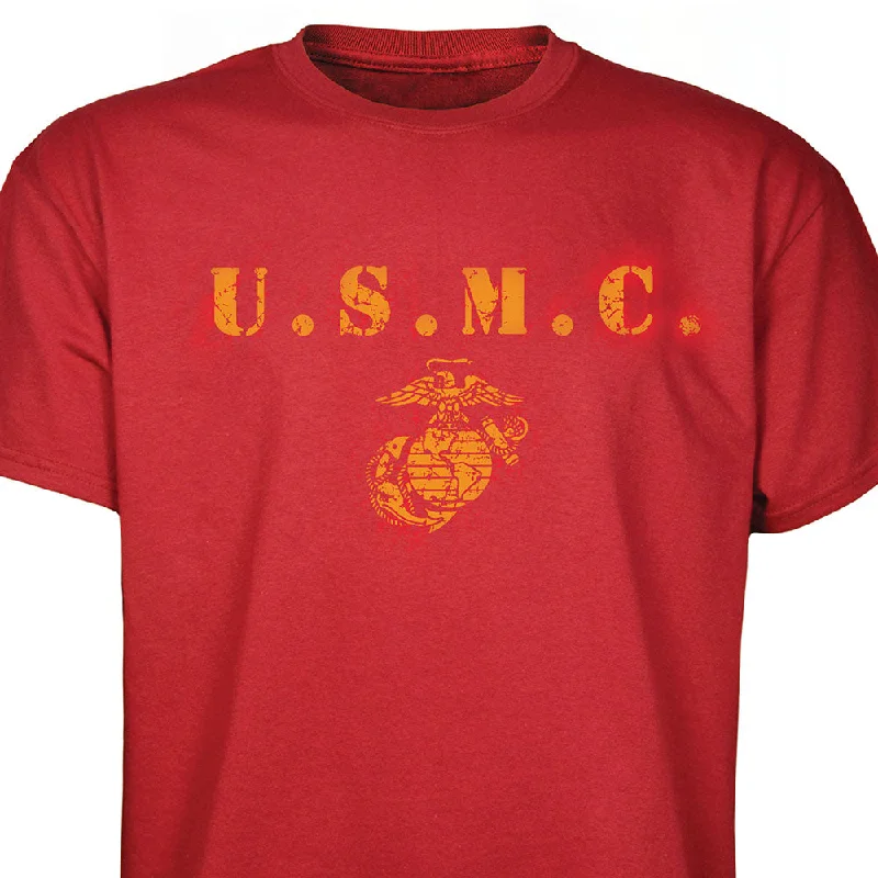 Men's button - front t - shirts with a unique artistic printMen's button - front t - shirts with a unique artistic printDistressed Letters Red USMC T-shirt 100% Cotton