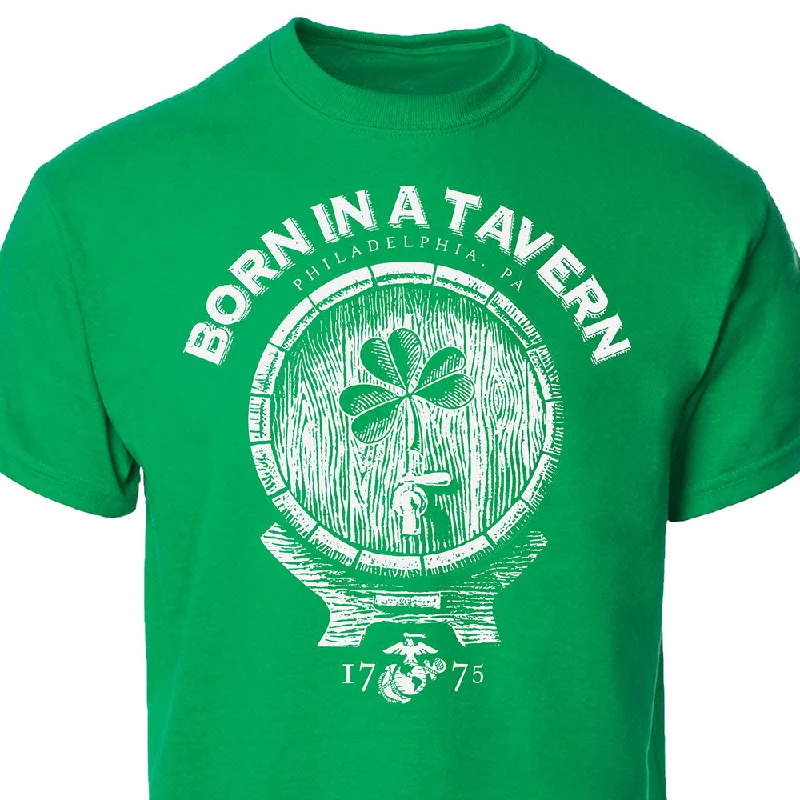 Men's button - front t - shirts with a unique artistic printMen's button - front t - shirts with a unique artistic printBorn In A Tavern Shamrock T-shirt